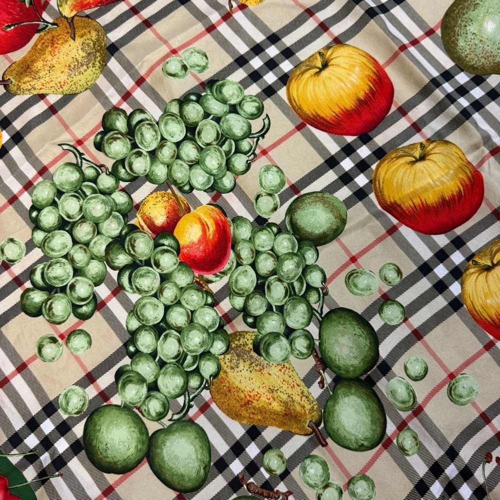 Burberry Vintage Novacheck Plaid Fruit Print Silk Scarf - Picture 3 of 8